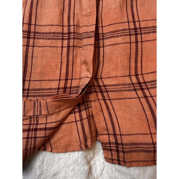 FREE PEOPLE No limits Peach Pink Plaid Linen Bottom Down Blouse Size S - Picture 8 of 9